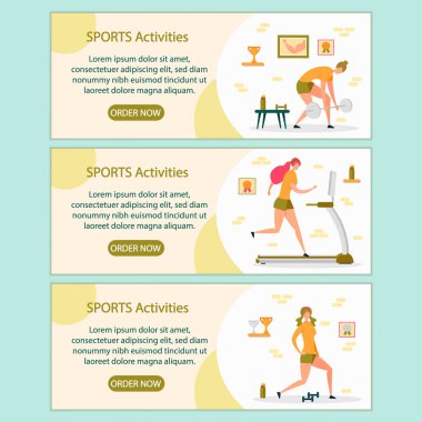 Spor Faaliyetleri Yatay Pankartlar Set, Fitness