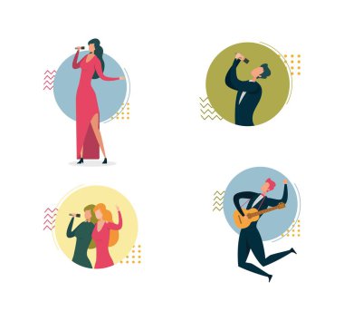 Mikrofonlu şarkıcı, Arkaplanda Müzisyen.