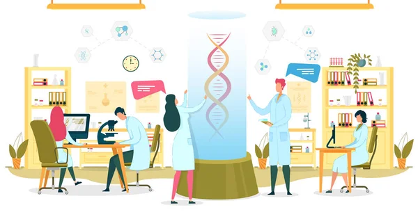 Emberi DNS kutatási koncepció, tudósok a laborban. — Stock Vector