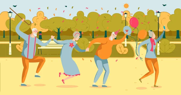 Старики празднуют день рождения на открытом воздухе . — стоковый вектор