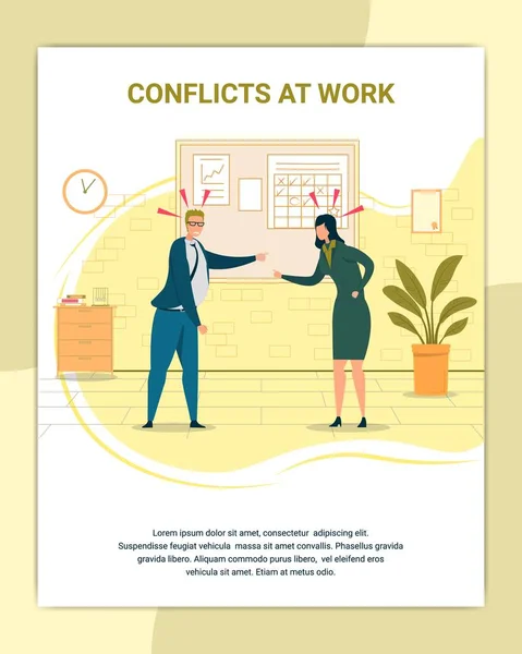 Modèle de vecteur d'affiche plat de conflits au travail — Image vectorielle