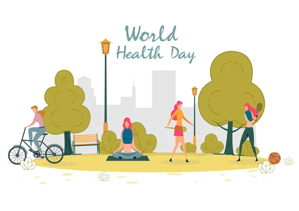 世界健康生活方式日、体育活动. — 图库矢量图片