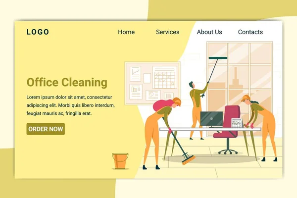 Oficina de limpieza plana Landing Page Vector Template — Archivo Imágenes Vectoriales