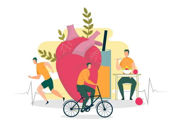 Cuidados cardíacos e Cardio Treino, Comer Vegetais . — Vetor de Stock