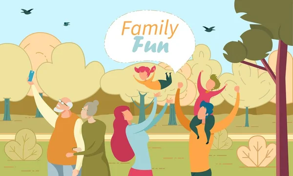 Familie Plezier in het Groene Park of op het platteland Poster — Stockvector