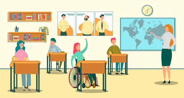 Girl in Wheelchair Answering Teachers Question — Stock Vector