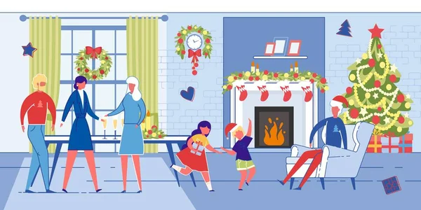 Les générations familiales célèbrent Noël ensemble . — Image vectorielle