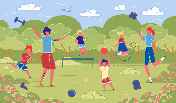 说明家庭在大自然中的体育活动. — 图库矢量图片