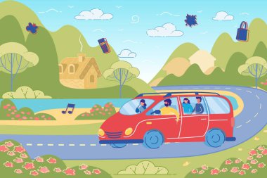 Arkadaşların Country Road 'da Araba Sürerken Eğleniyor.