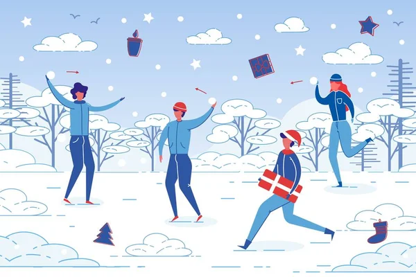 Actividad al aire libre de invierno - Gente divertida juntos . — Vector de stock