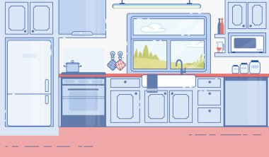 House Kitchen Klasik Tasarım İç Düz Vektörü
