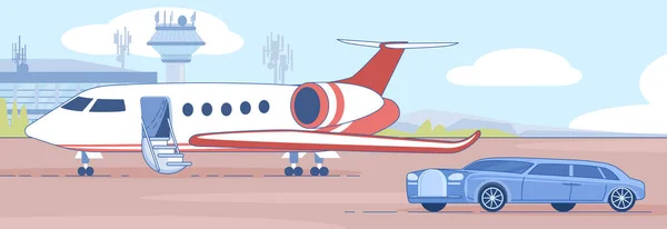 Jet personal de negocios en el aeropuerto Runaway Vector — Vector de stock