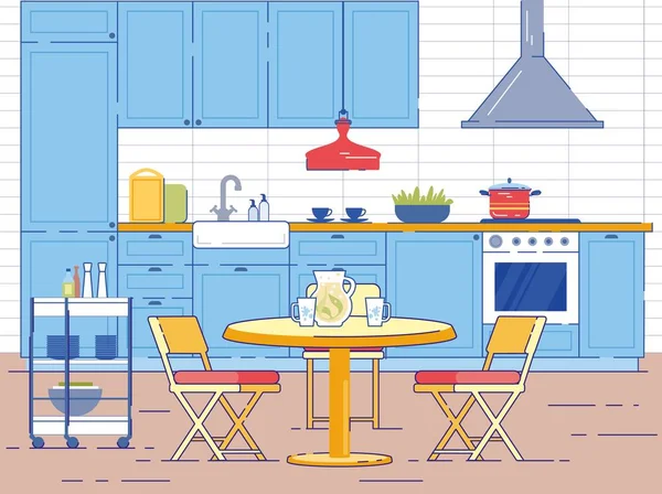 Wnętrze kuchni z okrągłym stołem i krzesłami — Wektor stockowy