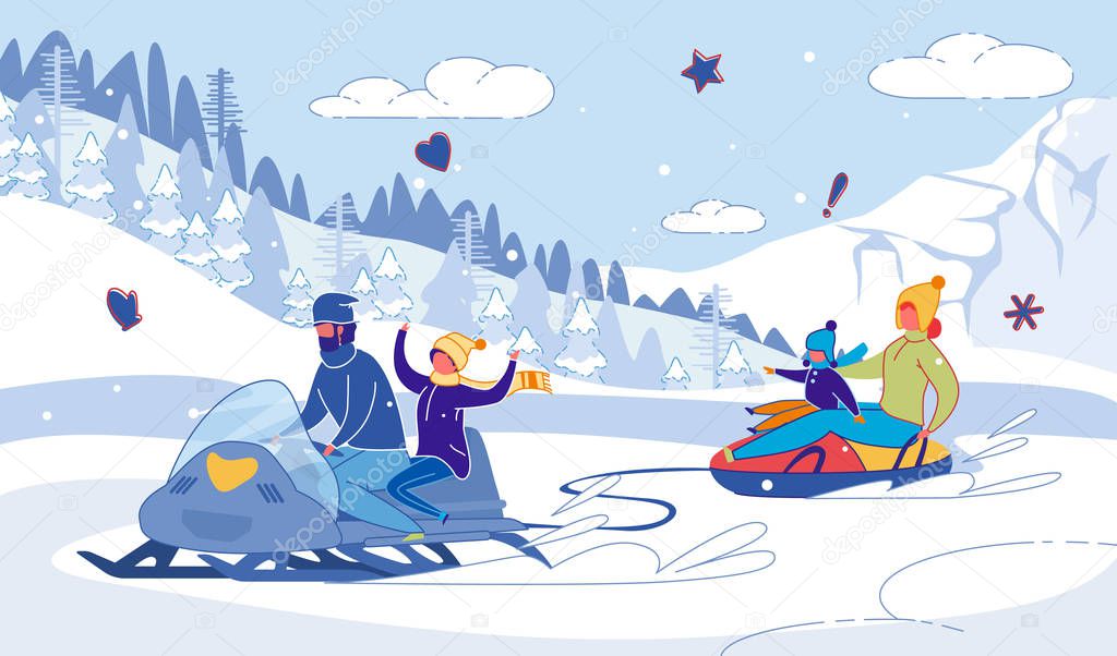 Family Snowmobile, Tubing Race and Fun on Slopes.