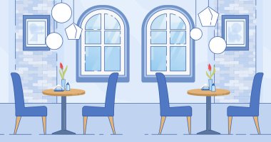 Modern Kafe İçi Mavi Beyaz Renkli