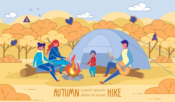 Keluar sebagai Keluarga. Banner Hike Musim Gugur  . Stok Vektor