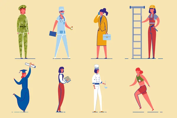 Working Women Diverse Professions Characters Set. — Stockový vektor