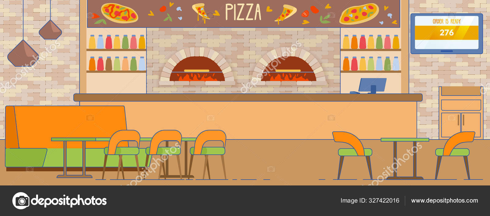 Empty Pizzeria Interior Pizza Delivery Service Stock Vector C Microne 327422016