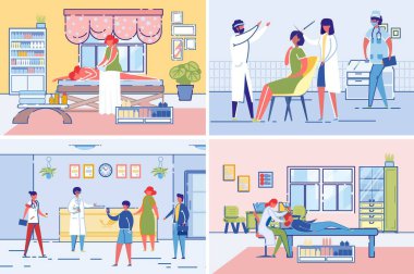 Güzellik Kliniği Prosedürleri ve Resepsiyon Salonu Set.