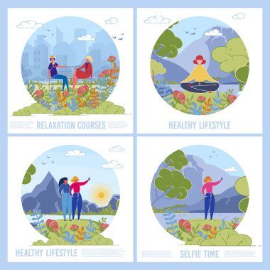 Doğa Keyif Vektörü Sosyal Medya Sancakları Ayarlandı