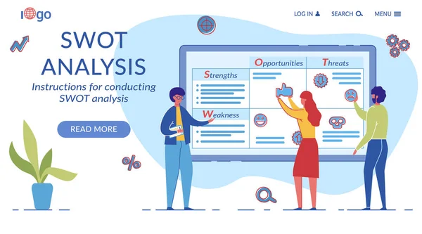 Plantilla de landing page de vectores planos de análisis de Swot — Archivo Imágenes Vectoriales