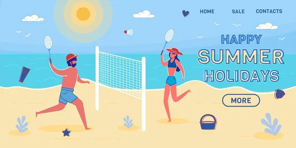 Happy Summer Holidays Vector Landing Page Template — Stock Vector