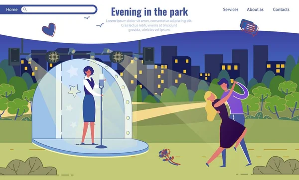 Ρομαντικό βράδυ στο Park Flat Landing Page Design — Διανυσματικό Αρχείο