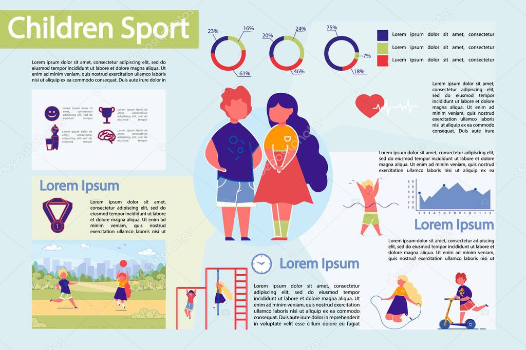 Children Sport Infographic Vector Infographic Set.