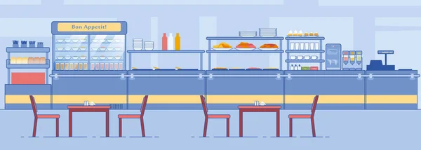 Salle à manger intérieure vide de cantine avec comptoir — Image vectorielle
