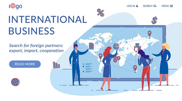 Page de débarquement des entreprises internationales Modèle plat — Image vectorielle