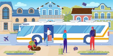 Seyahat Aşıkları Turist Mekiği Otobüsünden iniyor