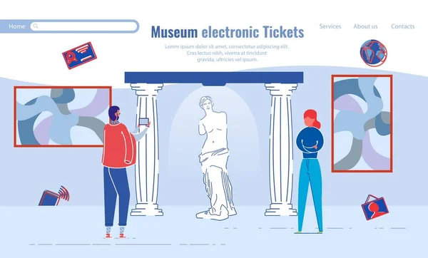 Acquisto Museo Biglietti Elettronici, Landing Page . — Vettoriale Stock