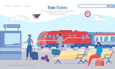 Tren İstasyonu için tren biletleri alınıyor, Çizgi film.