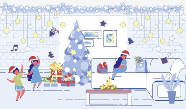 Children Playing around Decorated Christmas Tree