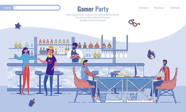 Gamer Party Friends Ocio Diseño de Landing Page — Archivo Imágenes Vectoriales