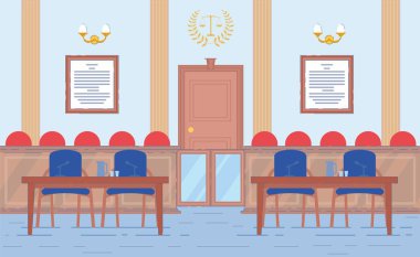 Courthouse Room with Prosecutor and Lawyer Place.