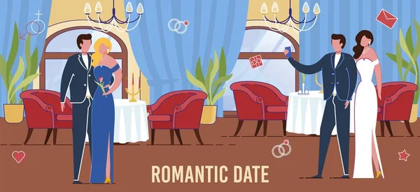 Romantic Date Scene with People in Restaurant. — Stock Vector