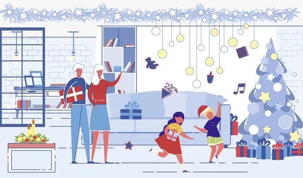 Les gens qui célèbrent Noël ensemble à la maison . — Image vectorielle