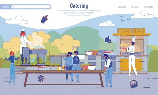 Calle al aire libre Catering Flat Landing Page Design — Archivo Imágenes Vectoriales