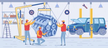 Çizgi film Teknisyeni Üniformalı Motor Tamiri