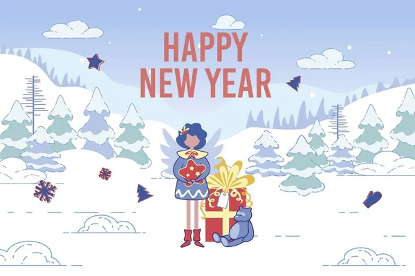 Glückliches neues Jahr Grußkarte mit wenig mit Stern — Stockvektor