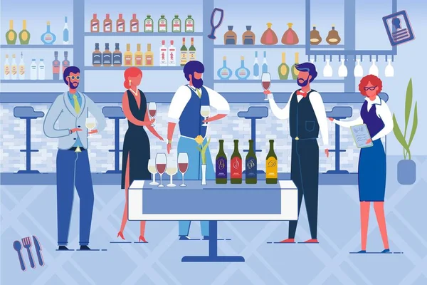 Personnes Ouverture d'un nouveau restaurant, Boire du vin . — Image vectorielle