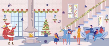 Noel Baba Karakteri Aile Xmas Partisini Ziyaret Ediyor