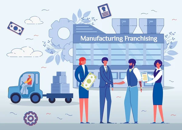 Manufacturing Franchising, Männer schütteln Hände. — Stockvektor