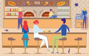 Erkek ve Kadın Pizzacı Kafe 'de Pizza Yiyin