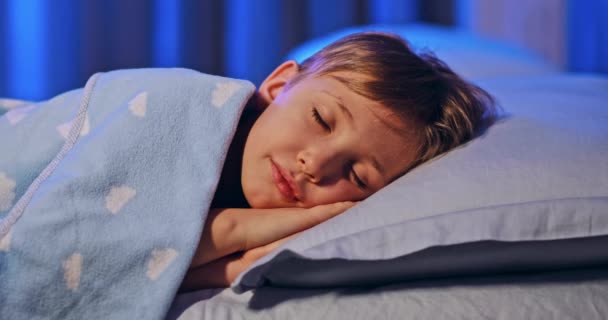 Images Enfant Endormi Lit Garçon Ans Dormant Doucement Dans Son — Video