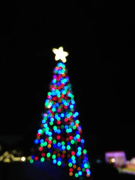 Defocused abstract light Christmas tree shape to celebrate Xmas — Stock Photo, Image