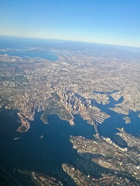 Вид Высоты Птичьего Полета Центр Сиднея Австралия Окна Самолета — стоковое фото