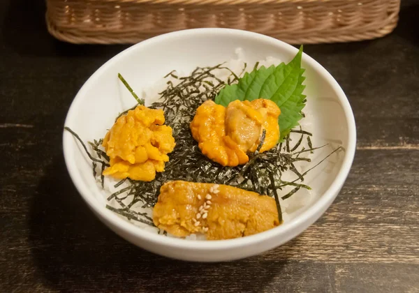 Premium Supreme Delicious Fresh Sea Types Uni Sea Urchin Sashimi — Stock Photo, Image