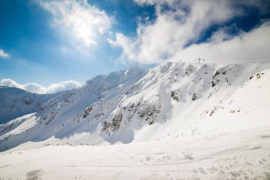 Donmuş karla kaplı manzara, Low Tatras, Chopok, merkez Slovakya